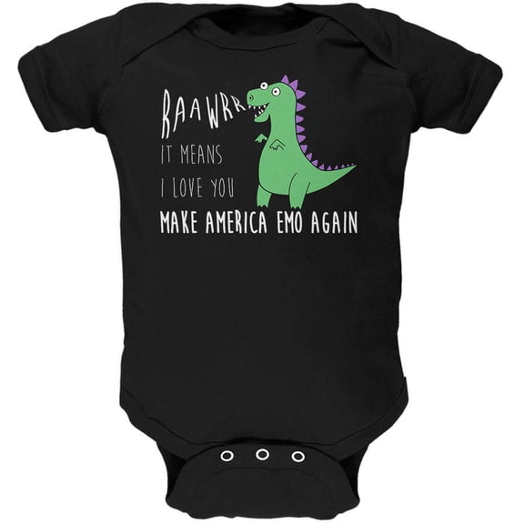 Make America Emo Again Rawr I Love You Dinosaur Soft Baby One Piece Black 12-18 M