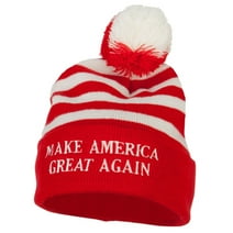 Make America Great Again Embroidered Striped Cuff Beanie - Red White OSFM