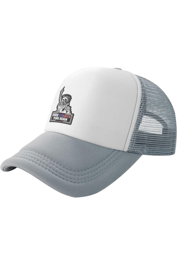 Make America Punk Again Slogan Unisex Adult Adjustable Mesh Hats Baseball Hat Trucker Cap for Men Women Gray