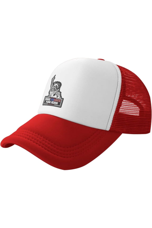 Make America Punk Again Slogan Unisex Adult Adjustable Mesh Hats Baseball Hat Trucker Cap for Men Women Red