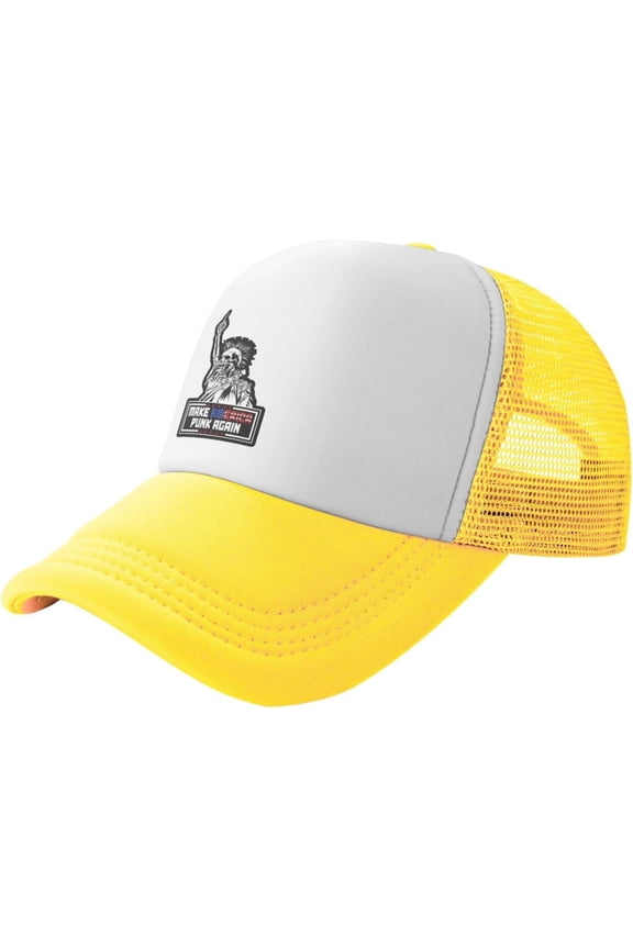 Make America Punk Again Slogan Unisex Adult Adjustable Mesh Hats Baseball Hat Trucker Cap for Men Women Yellow