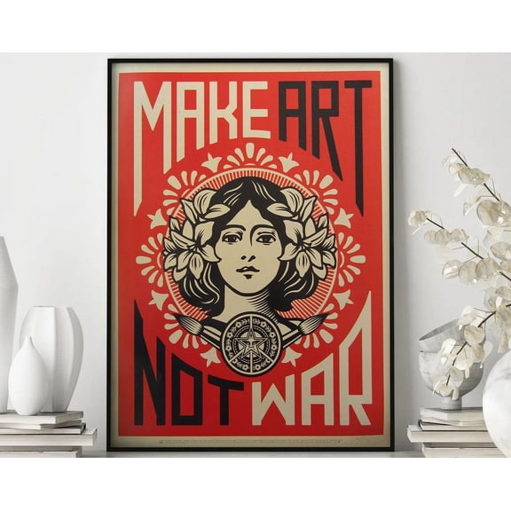 Make Art Not War Poster, Vintage Art Print, Vintage Poster, Trendy Art, Red Poster Art, Old Poster Wall Art, Modern Wall Decor, 12x18 UNFRAMED