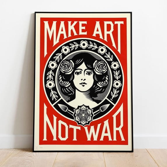 Make Art Not War Vintage Poster, Red Propaganda Print, Unframed Paper Poster 11x14in