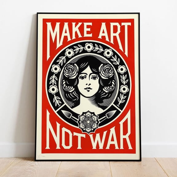 Make Art Not War Vintage Poster, Red Propaganda Print, Unframed Paper Poster 24x36in