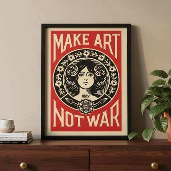 Make Art Not War, Vintage Protest Wall Art Print, Retro Feminist Artwork, Bold Red Graphic Print, Inspirational Art Décor #125, Stretched Canvas Size 12x18
