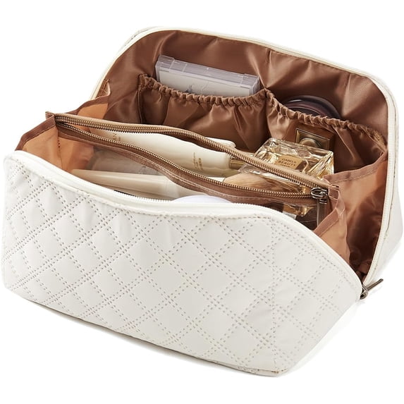 Make up Bag Travel Toiletry Bag Cosmetic Bags for Women Makeup Bag Organizer Pouch Case Beige Large Capacity Cosmetic Travel Bathroom Bag for Traveling With Compartment Easy Access