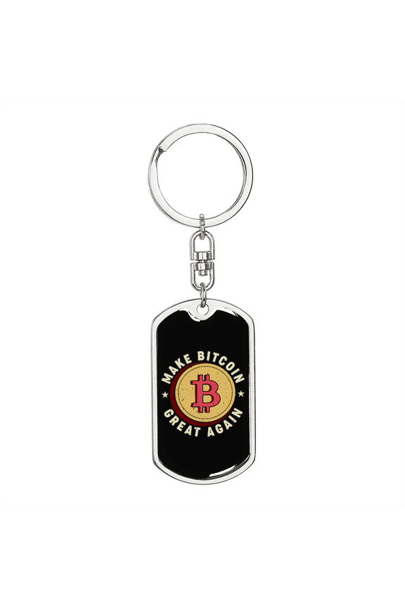 Make Bitcoin Great Again Crypto Stainless Steel or 18k Gold Premium Swivel Dog Tag Keychain