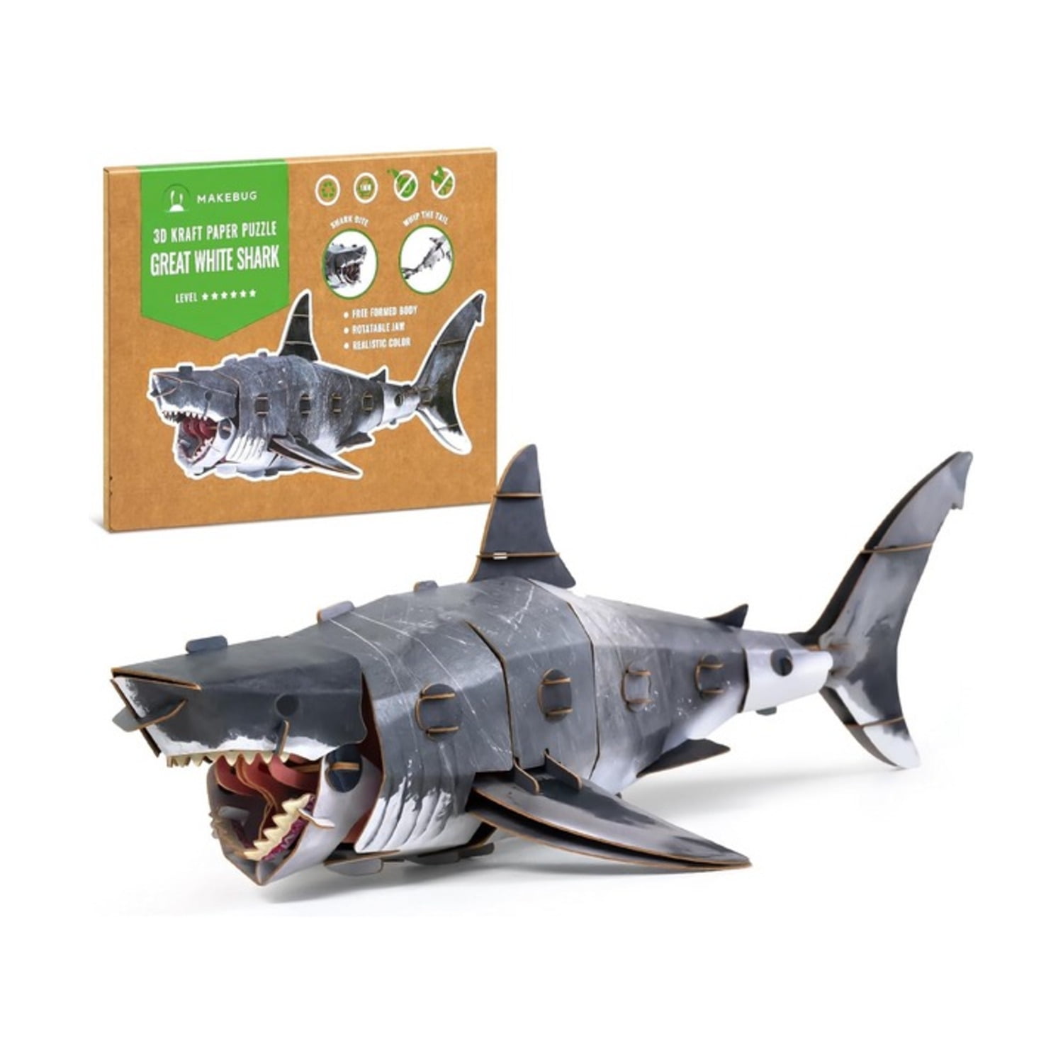 Make Bug MKBB0010 Great Shark 3D Kraft Paper Puzzle Toys, White