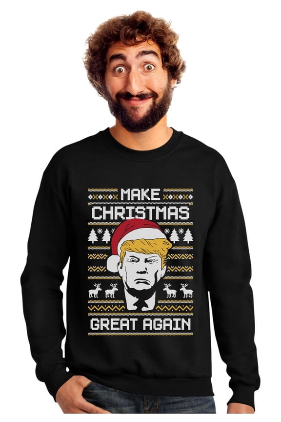 Make Christmas Great Again Sweatshirt Trump Ugly Xmas Style Long Sleeve X-Large Black