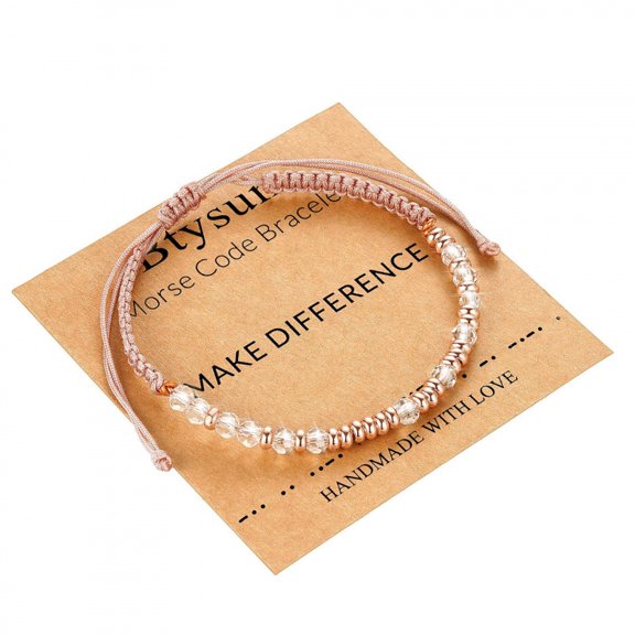 Make a Difference Morse Code Bracelet for Women Teens, Adjustable Cord Bracelet with Clear Faceted Beads and Message Card, Inspirational Encouragement Gift for Friends Family