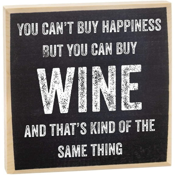 Make Em Laugh You Can't Buy Happiness But You Can Buy Wine - Rustic Wooden Sign - Great Winery or Wine Cellar Decor and Gift for Wine Lovers Under $15!