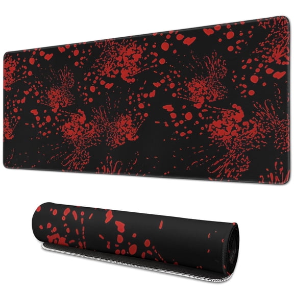 Make Gaming Terrifyingly Fun Halloween Horror Red Blood Spatter & Handprint Mouse Pad Huge Extended XL, Durable Stitched Edge Non-Slip Rubber Base Perfect for Home Office 31.5 X 11.8 Inches