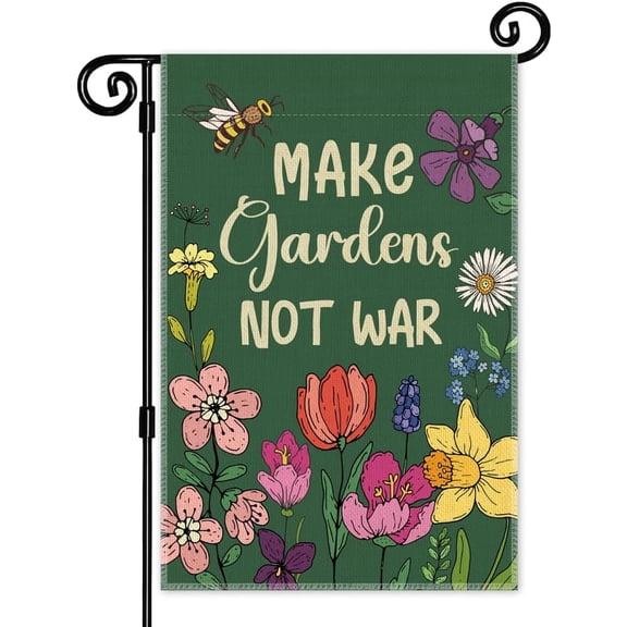 Make Gardens Not War Spring Peace Garden Flag 12 x 18 Inch Double Sided Linen Outdoor Decor