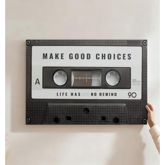 Make Good Choices Cassette Tape Canvas Wall Art, Retro 80s 90s Motivational Decor, Vintage Audio Quote Artwork For Home Office, Bedroom, Dorm Room, Ready To Hang