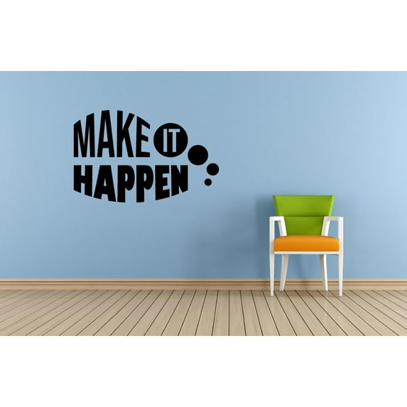 Make It Happen Fitness Workout Success Motivation Quotes Wall Decal Stickers Fitness Healthy Lifestyle for Girls / Boys Gym Home Sports Room Decor Vinyl Wall Art Sticker Decoration Size (8x10 inch)
