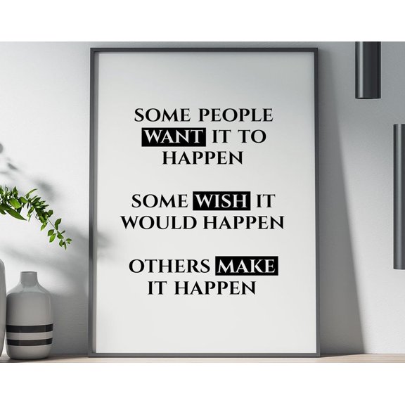 Make It Happen Poster, Poster Print, Wall Decor, Inspirational Saying, Motivational Art, Minimalist Design, Contemporary Art Wall Art, Modern Wall Decor, 12x18 UNFRAMED