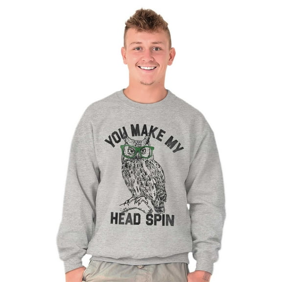 Make Head Spin Hipster Glasses Owl Unisex Plus Fleece Graphic Sweatshirt Brisco Brands 3X