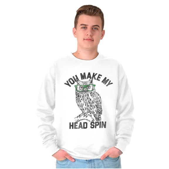 Make Head Spin Hipster Glasses Owl Unisex Plus Fleece Graphic Sweatshirt Brisco Brands 2X