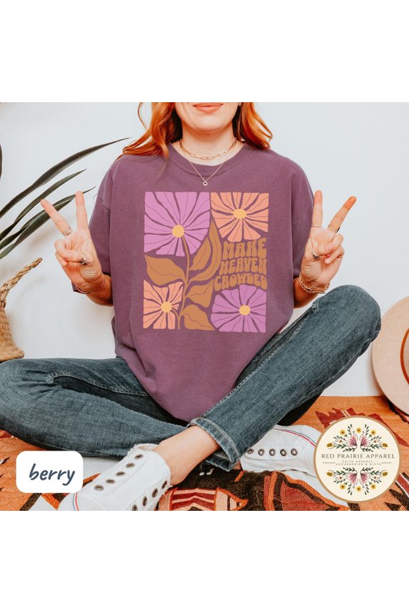 Make Heaven Crowded Christian Boho Clothes Church Streetwear Merch Bible Verse Crew T-Shirt