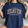 thumbnail image 1 of Make Heaven Crowded Women's Graphic T-Shirt, Leopard Print Christian Varsity Tee, Short Sleeve Crewneck Top, 1 of 4