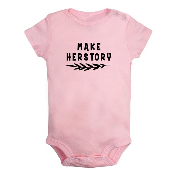 Make Herstory Funny Rompers For Babies, Newborn Baby Unisex Bodysuits, Infant Jumpsuits, Toddler 0-24 Months Kids One-Piece Oufits (Pink, 12-18 Months)