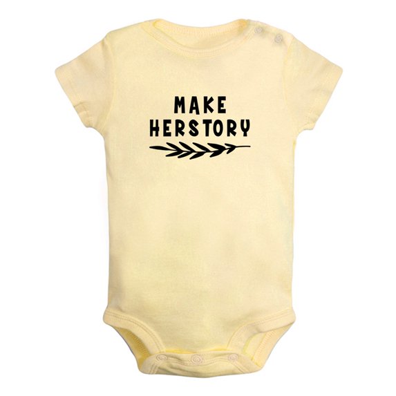 Make Herstory Funny Rompers For Babies, Newborn Baby Unisex Bodysuits, Infant Jumpsuits, Toddler 0-24 Months Kids One-Piece Oufits (Yellow, 12-18 Months)