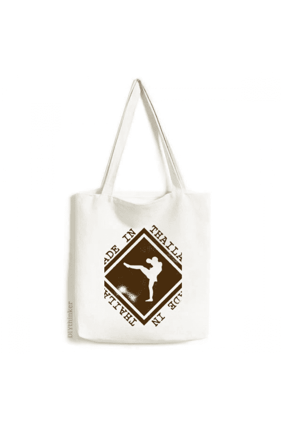 Make In Thailand Boxing Art Illustration Tote Canvas Bag Shopping Satchel Casual Handbag
