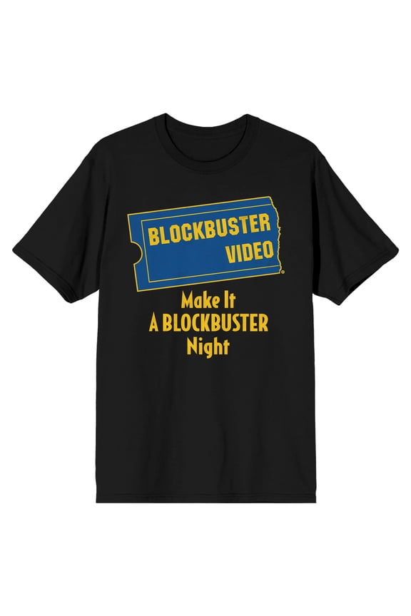 Make It A Blockbuster Night Retro Mens Black Short Sleeve Graphic Tee -L