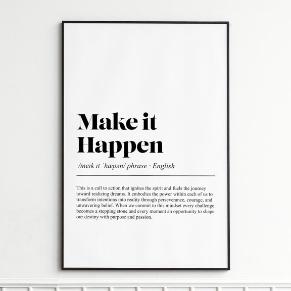 Make It Happen Definition Print, Inspirational Typography Wall Art, Unframed Paper Poster 8x10in