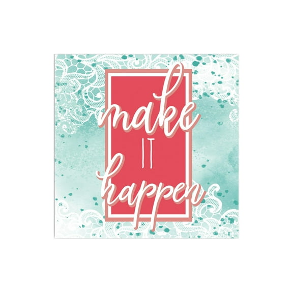Make It Happen Mint Scroll Red Rectangle 12 x 12 Wood Wall Sign Plaque