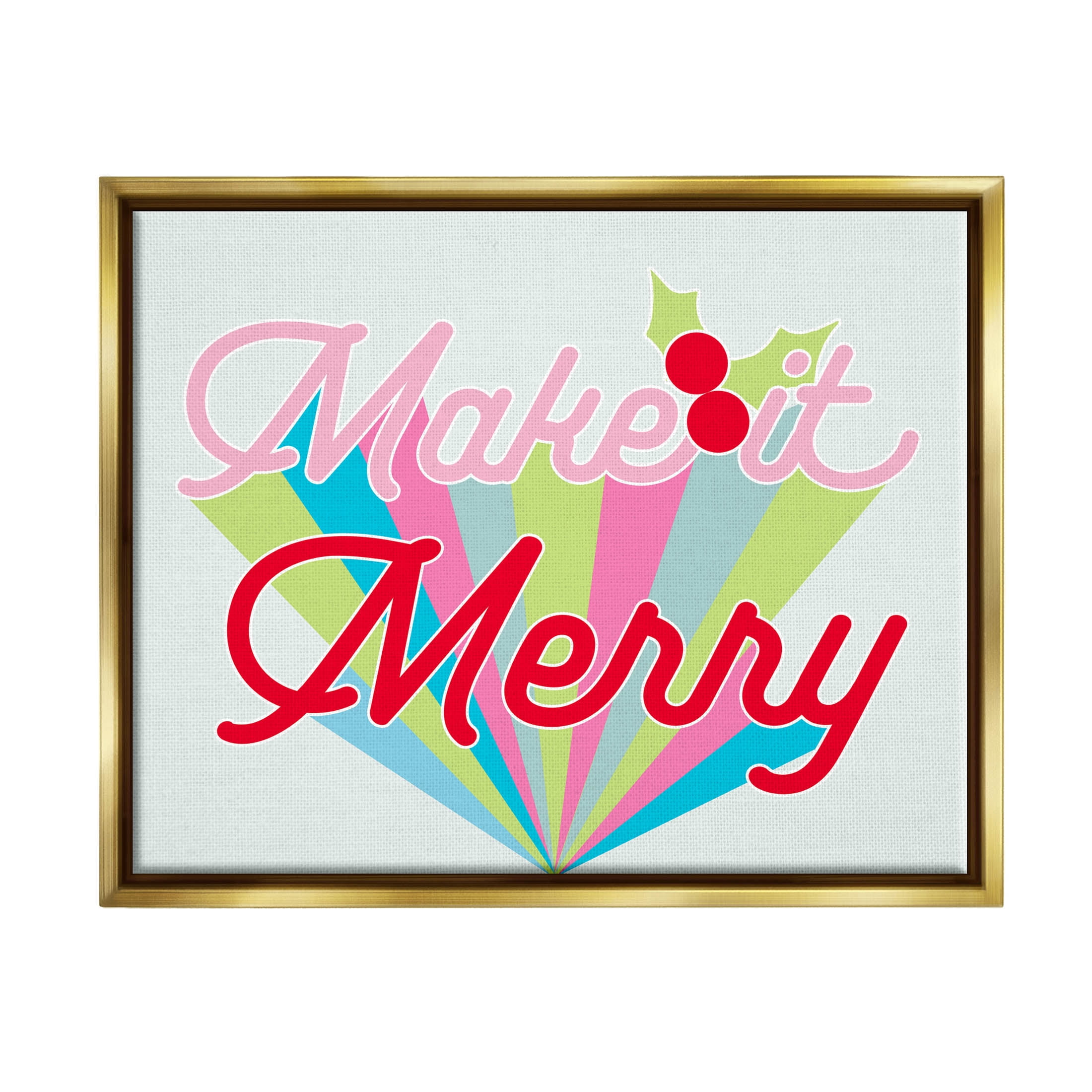 Make It Merry Bold Christmas Stripes Holiday Graphic Art Metallic Gold Framed Art Print Wall Art