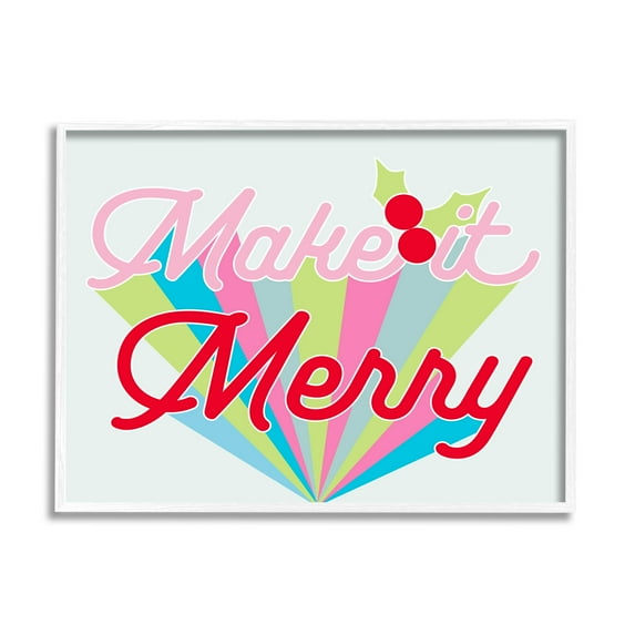 Make It Merry Bold Christmas Stripes Holiday Graphic Art White Framed Art Print Wall Art
