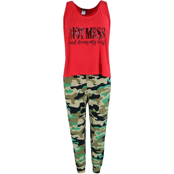 Make It Rain  Hot Mess with Camo Joggers PJ Set (Women's Plus)
