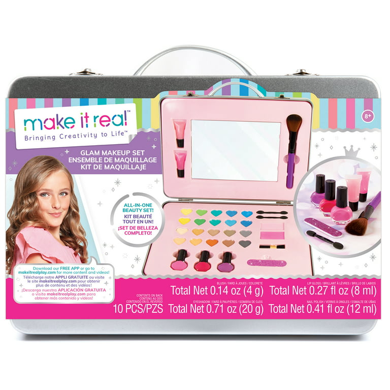 Make It Real: Glam Makeup Set - 10 Piece Travel Hard Case, Tweens & Girls,  All-in-One Cosmetic & Beauty Kit, Includes Instrumental Dream Guide for