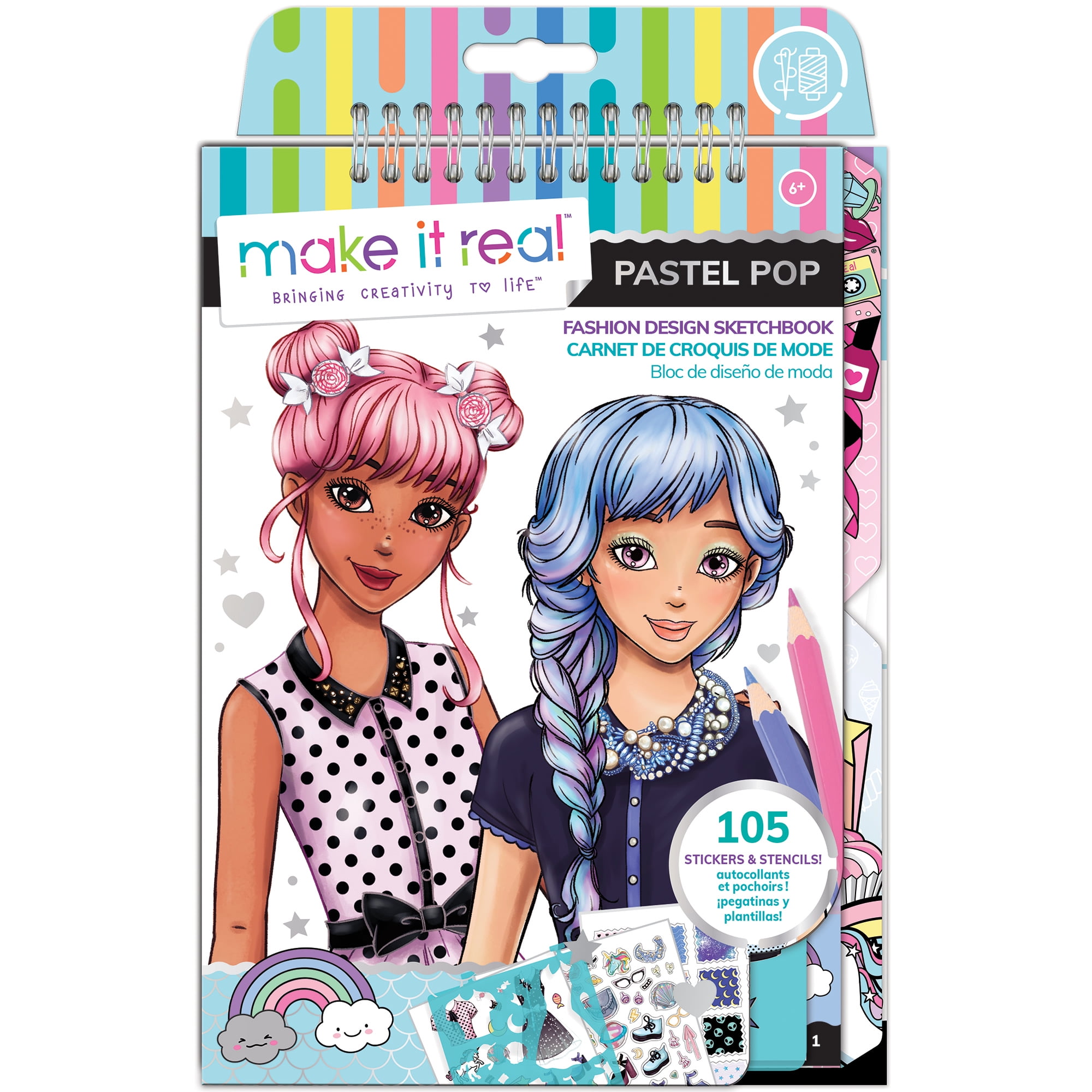 Make It Real Pastel Pop! Fashion Design Blank Sketchbook W/ 105 Stickers \u0026 Stencils, Tweens \u0026 Girls 6+