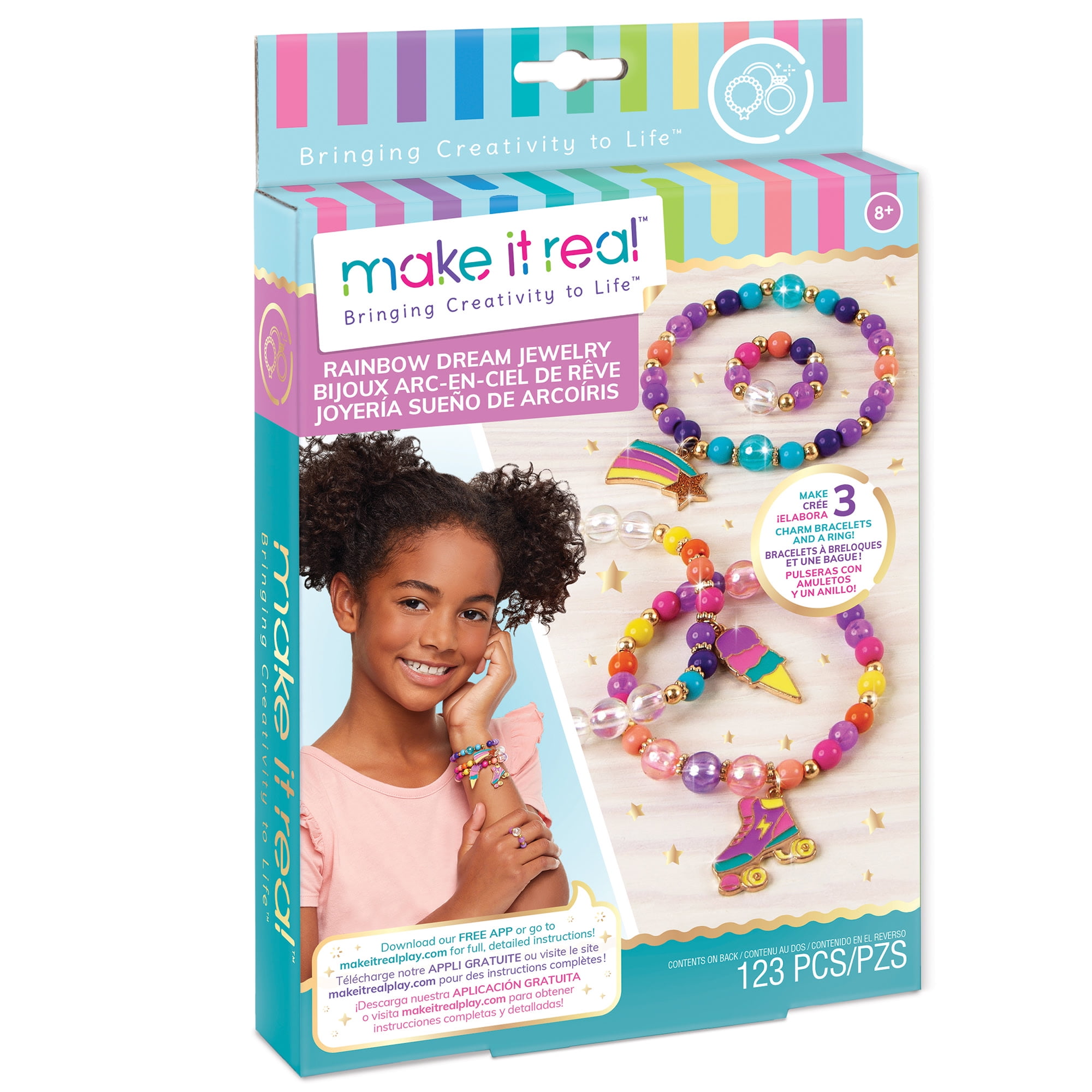 Make It Real: Rainbow DIY Colorful Dream Jewelry Kit - Create 3 Unique Charm  Bracelets & A Ring, 123 Pieces, Includes Play Tray, All-In-One, Tweens &  Girls, Arts & Crafts, Kids Ages 8+ 