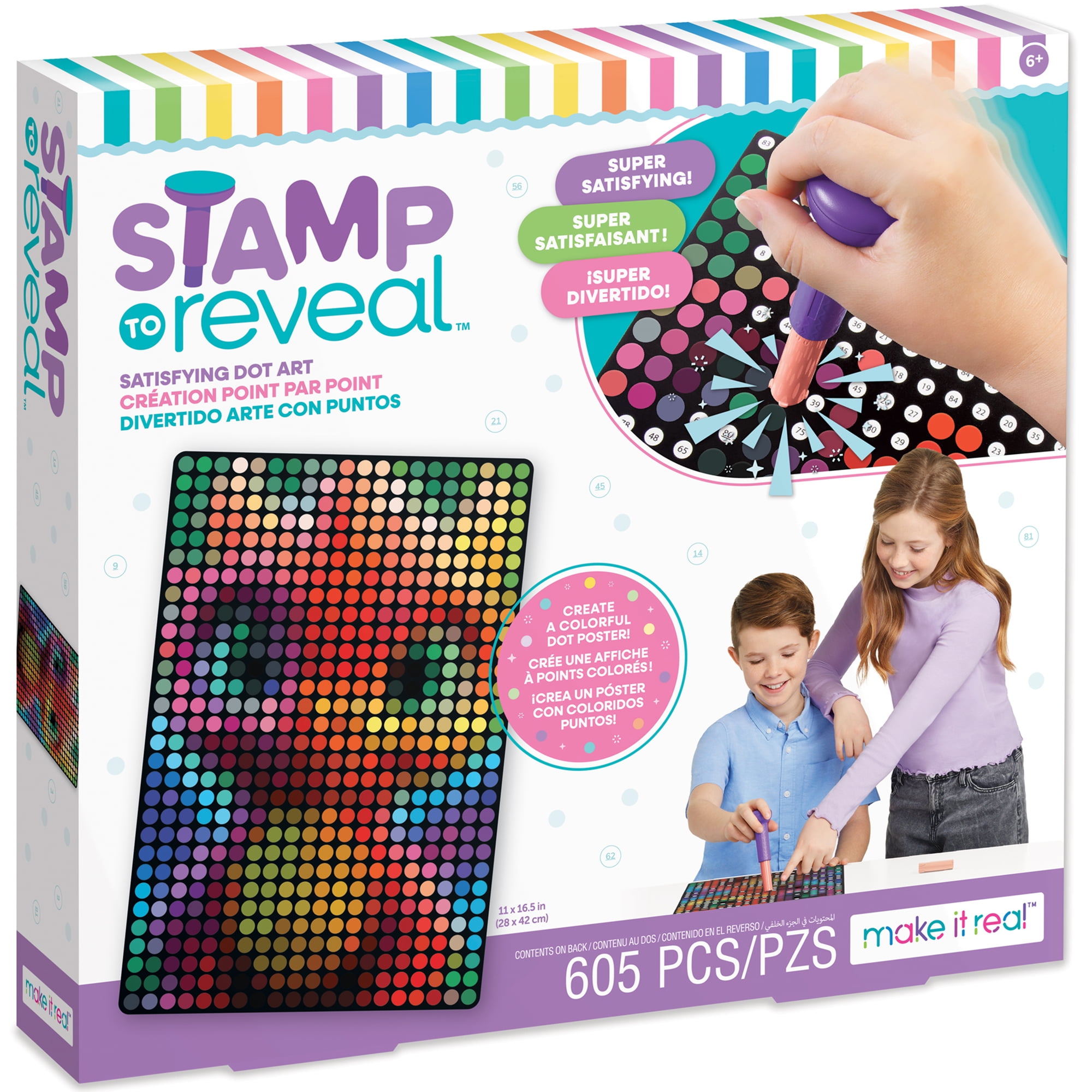 Make It Real: Stamp To Reveal Single - Glow Dragon - 605pcs - DIY Dot Poster Character, 11x16.5", Craft Kit, Artwork Activity, Girls & Kids Ages 6+