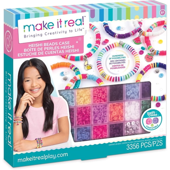 Make It Real Swift Clicks Heishi Bracelet Maker Beads with Storage Case - 3,356 Colorful Beads for Kids Ages 8+