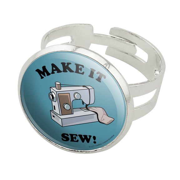Make It Sew So Sewing Funny Humor Silver Plated Adjustable Novelty Ring