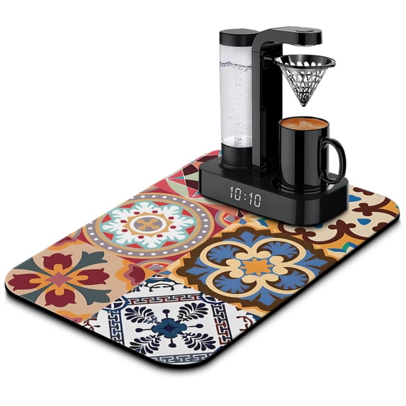 Make Kitchen Sparkle 19.5x12in Mexican Coffee Drying Mat Made of Super Absorbent Diatom Mud Coffee Mat Perfect Kitchen Gadget for Dry Counters