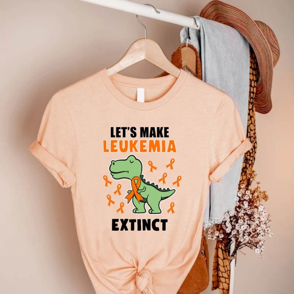 Let'S Make Leukemia Extinct T-Shirt,Leukemia Cancer Shirt,Orange Ribbon Tee,Leukemia Cancer T-Rex Shirt,Cancer Support Tee,Cancer Team Shirt All Size S-5Xl