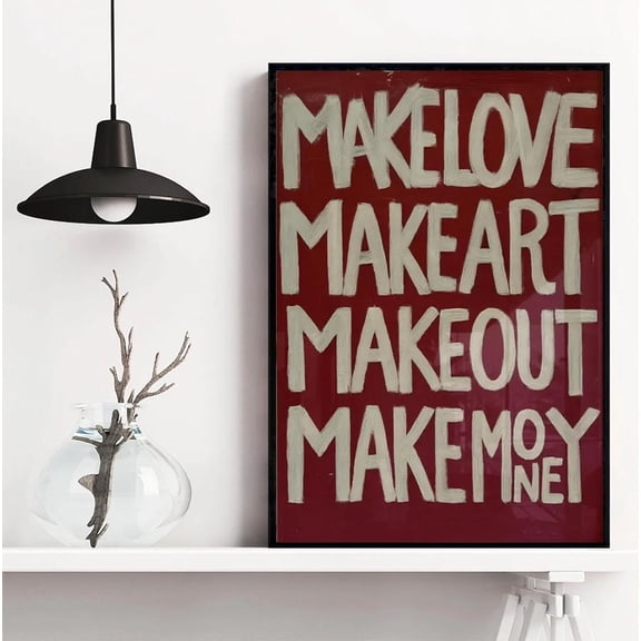 Make Love Make Art Typography Poster, Bold Red Wall Art, Modern Inspirational Poster, Edgy Motivational Quote Print, Statement Art Poster