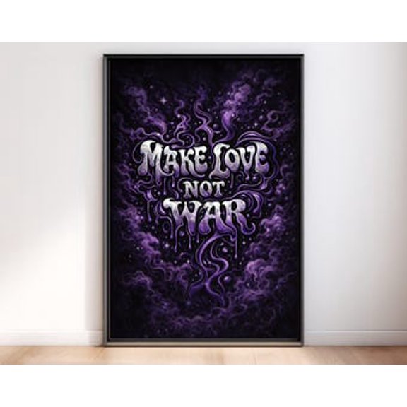 Make Love Not War Poster, Psychedelic Wall Art, Purple Hippie Decor, Anti War Print, 16x24 Poster Print