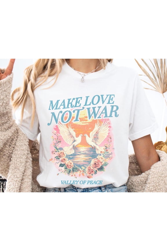 Make Love Not War Retro Hippie Men's Short-Sleeve Graphic T-Shirt 70s Boho Peace Dove