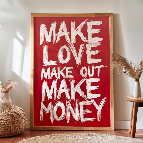 Make Love Red Typography Bold Modern Romance Wall Art Poster