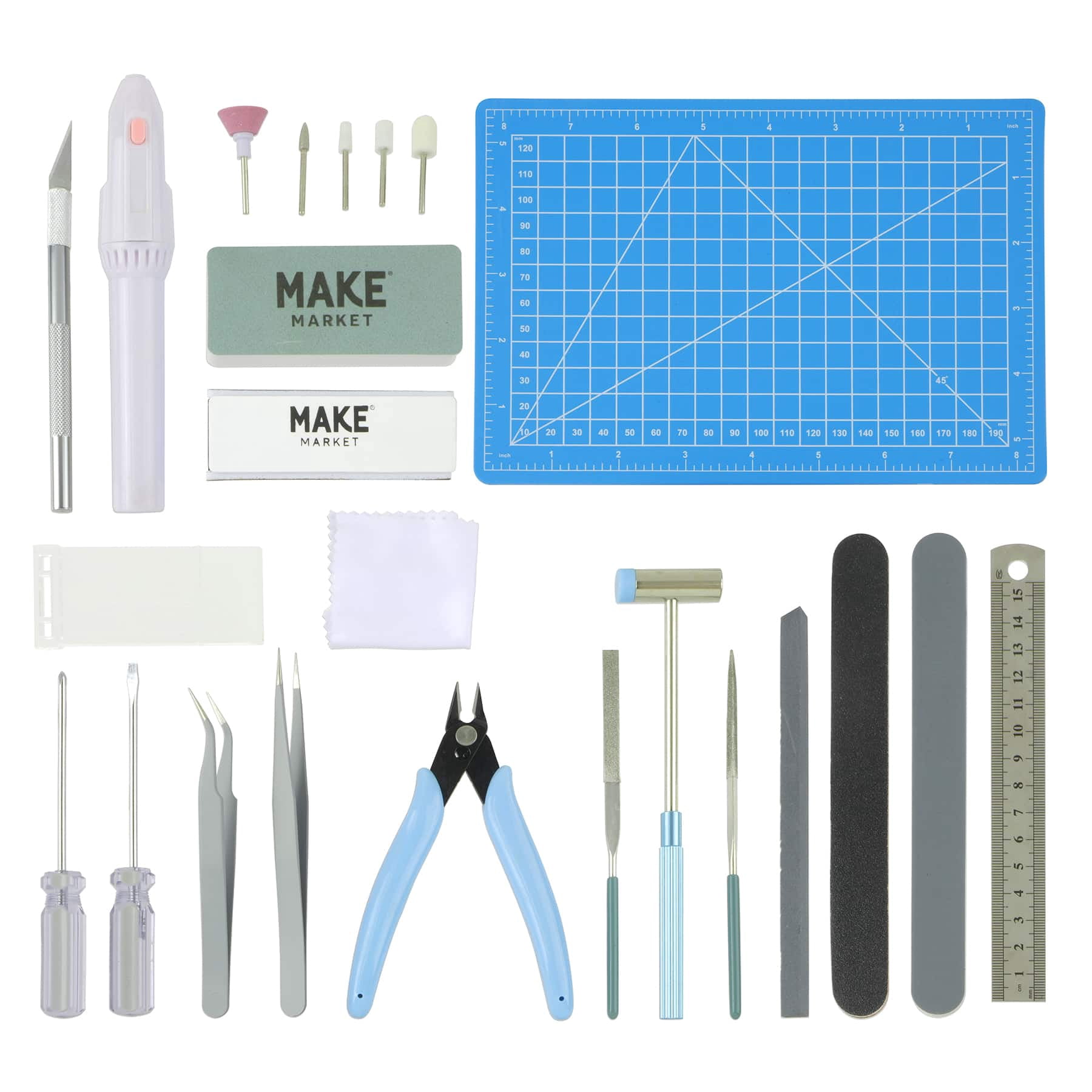 Make Market Advanced Miniature Tool Kit, 24-Piece Deluxe Assembly Set with Electric Rotary Tool, Black and Silver, 1-Pack