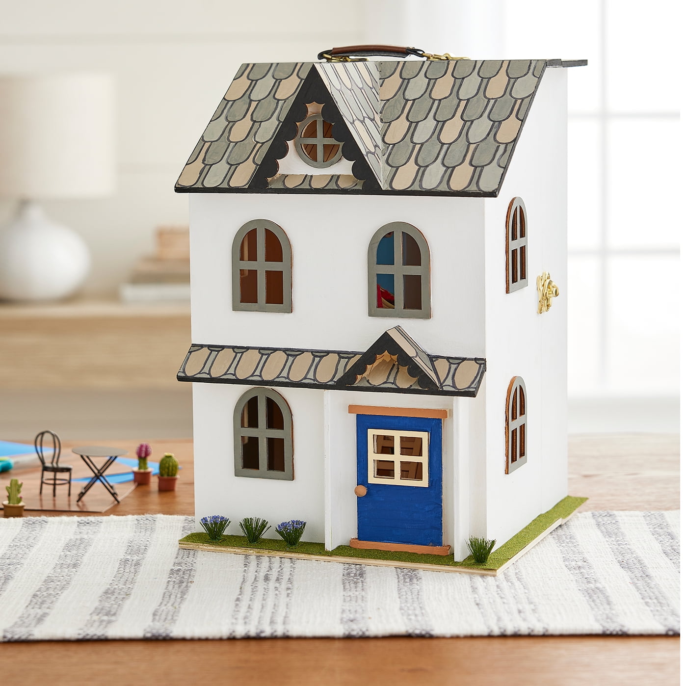 Make Market Dollhouse - Unfinished Two-Story Hinged Wood Craft Kit - Natural - 9" x 13" - 1-Pack