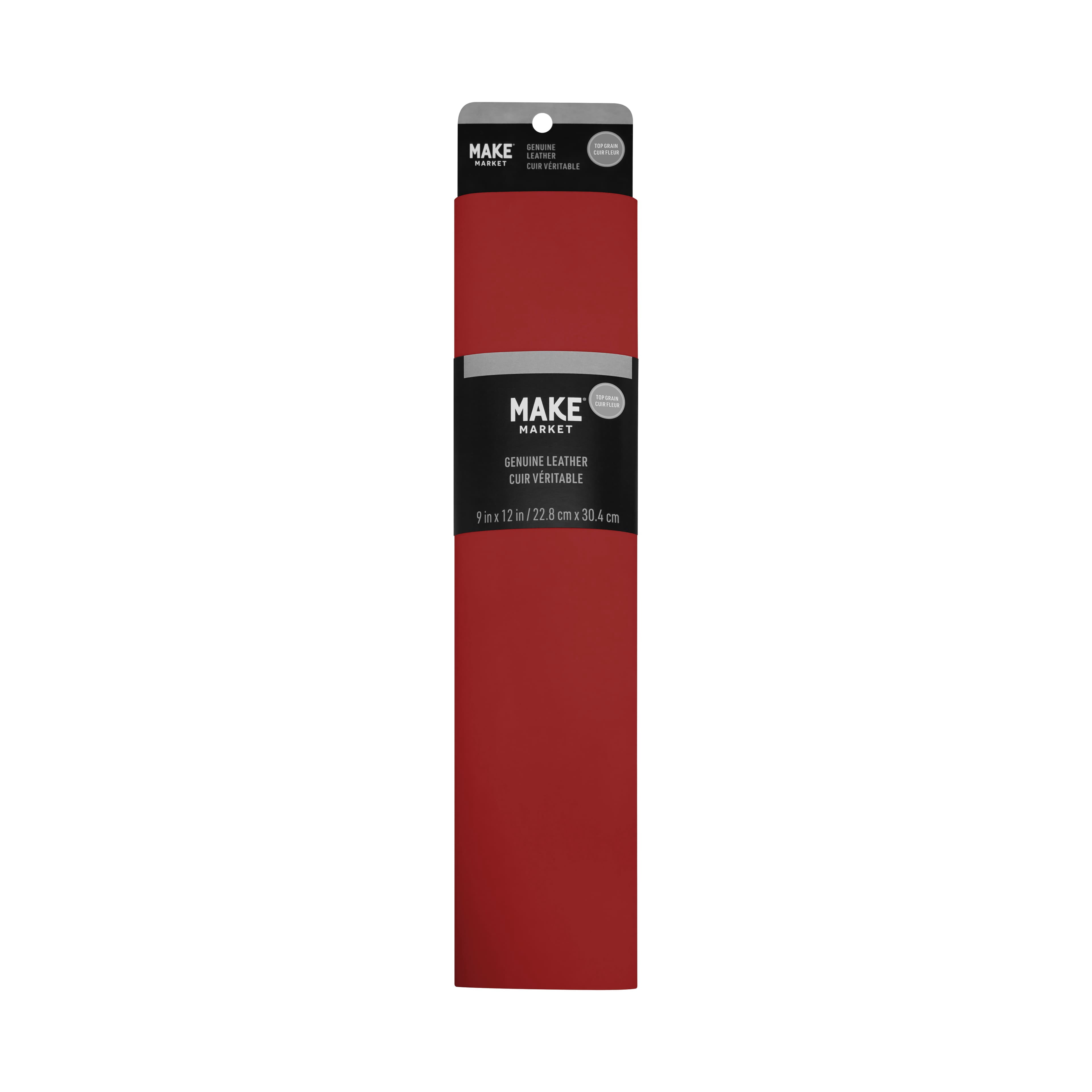 Make Market Genuine Leather Sheet, Premium DIY Crafting Material, Red, 9" x 12", 1-Pack