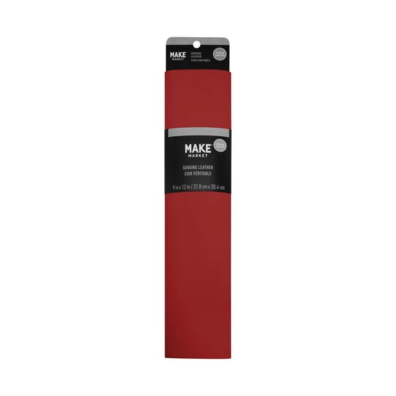 Make Market Genuine Leather Sheet, Premium DIY Crafting Material, Red, 9" x 12", 1-Pack