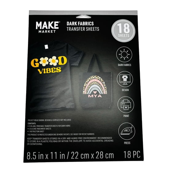 Make Market Iron-On Transfer Paper - Printable Sheets for Dark Fabrics - Dark - 8.5" x 11" - 18-Count